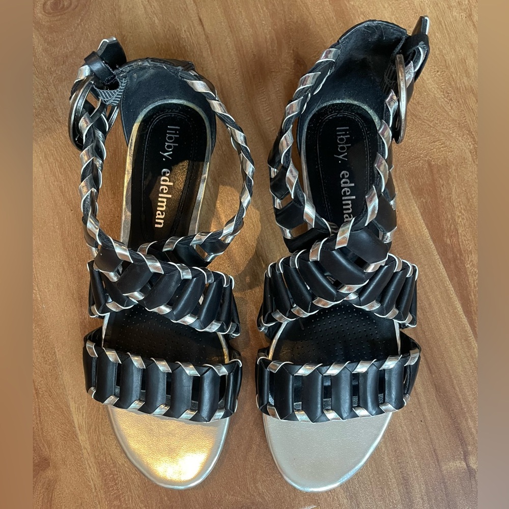 Black & Silver Strappy ‘Libby Edelman’ Sandals, Size 6